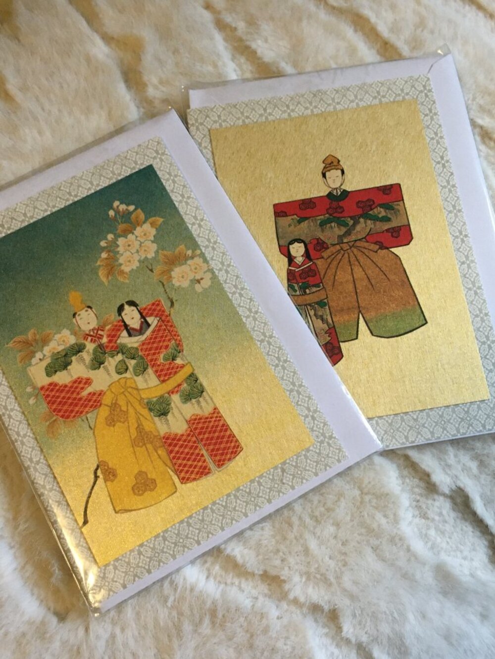 Fukui Asahido Kyoto Japan 3D Washi Paper Doll Kimono Greeting Cards Set of 2